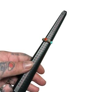 Red turquoise sterling silver stacker ring western Native American